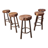 Vintage tree trunk bar stools, 1970s - set of 5