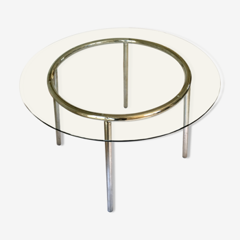 Round table design 1970 in glass and metal