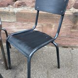 4 industrial school chairs tubular steel and mullca type wood