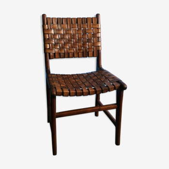 Chaise bois et cuir tressé