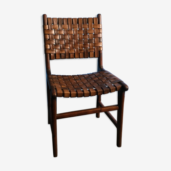 Wooden and braided leather chair