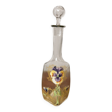 Carafe ancienne Legras – Verre émaillé décor floral - Art Nouveau