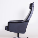 Black leather mid century armchair - 1960s czechia