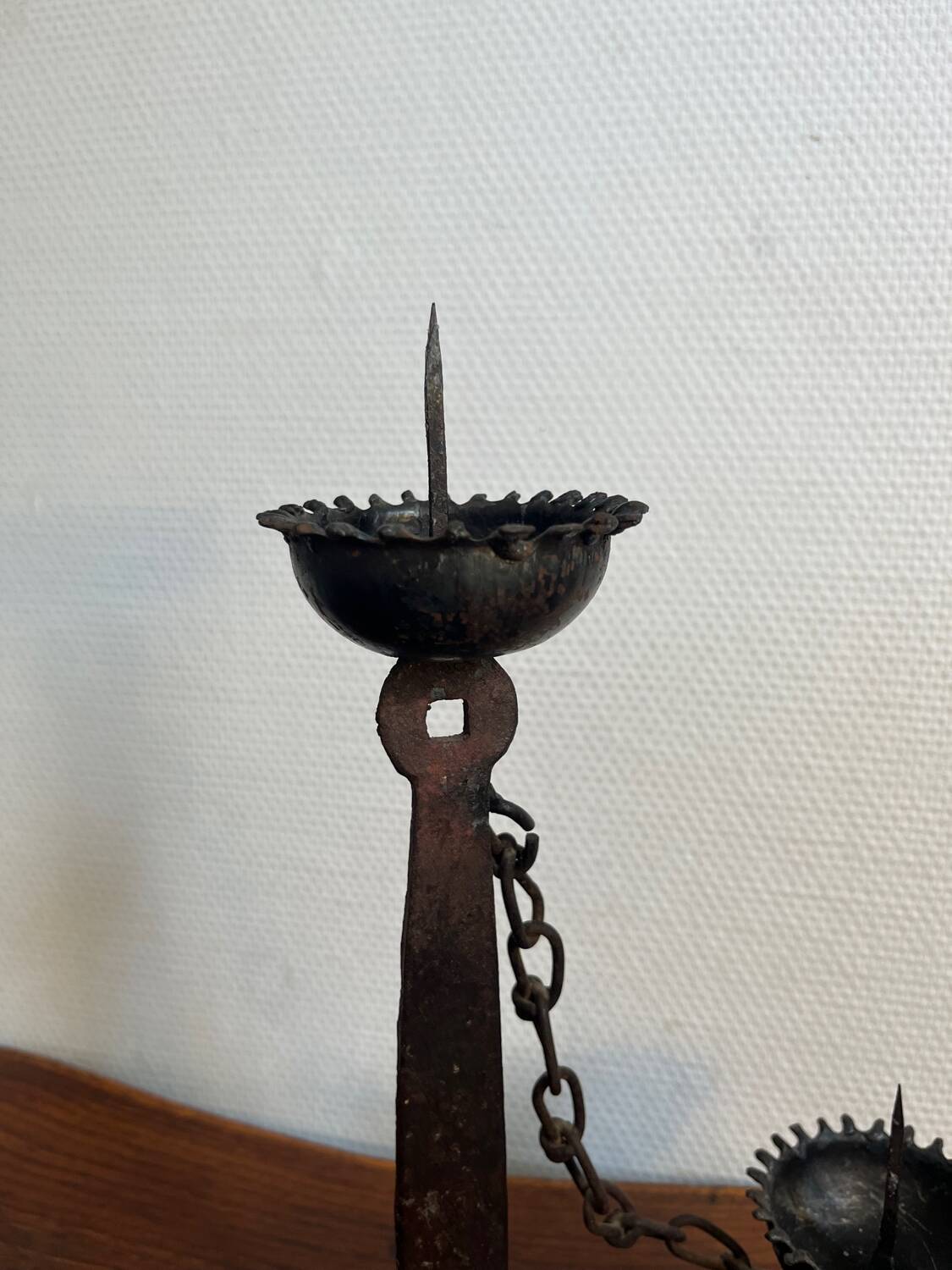 Bougeoir chandelier double Brutaliste fer forgé