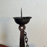 Brutalist double wrought iron candlestick holder