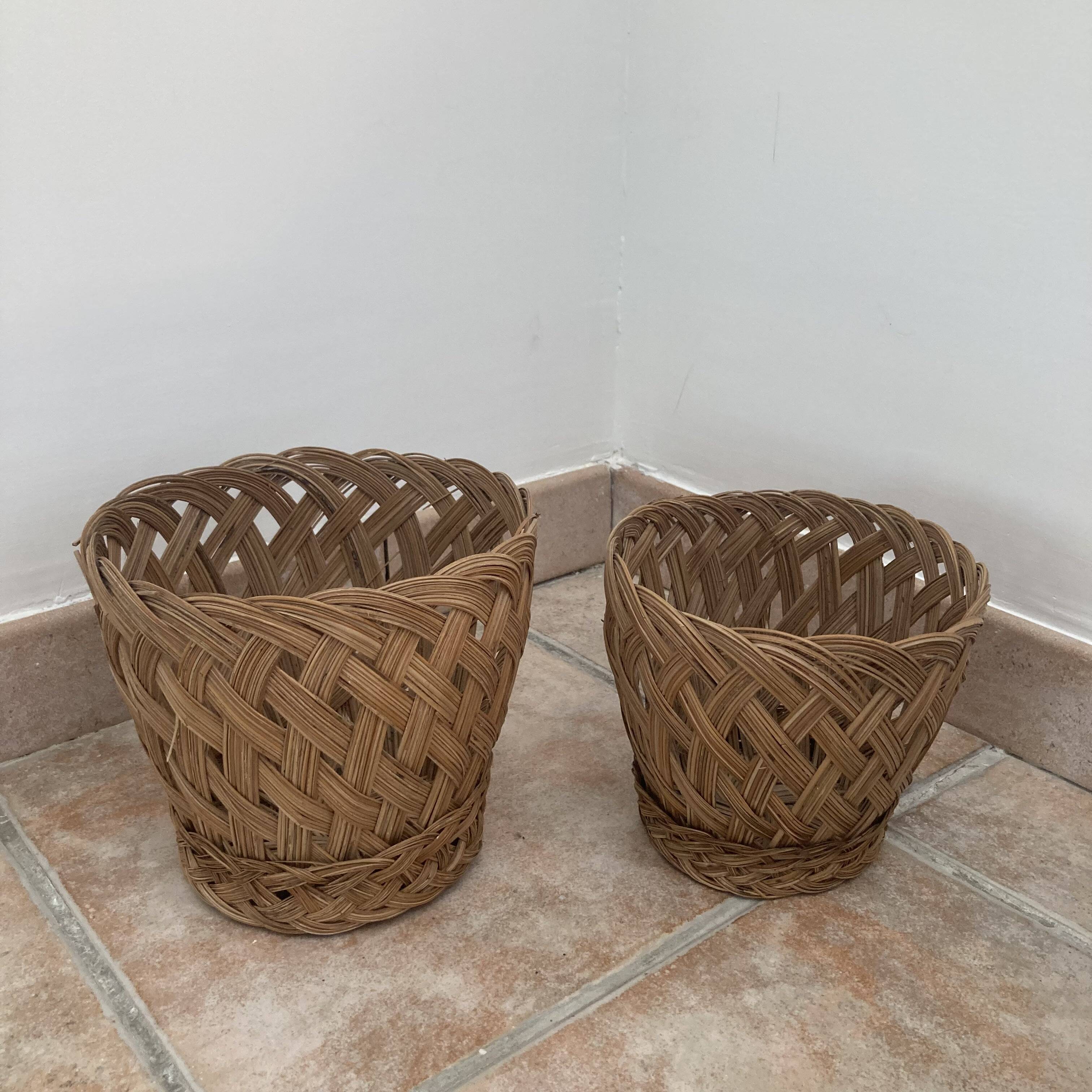 Vintage woven wicker plant pot cover
