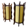 Pair of brutalist table lamps, wood & parchment, France, 1970s