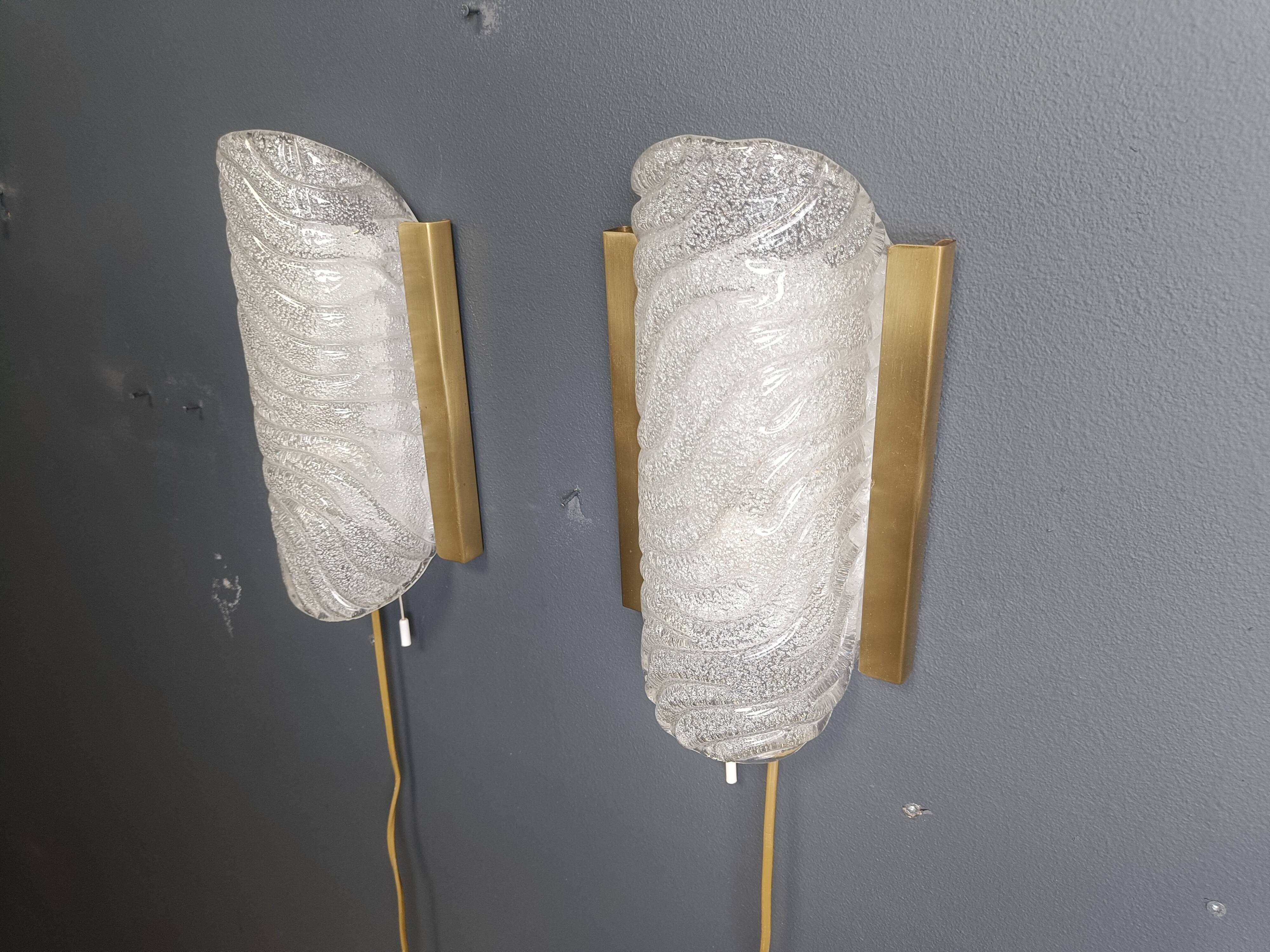 Pair of brass and glass wall lights by Fischer Leuchten, 1960s