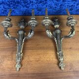 Superb and important pair of LXVI style sconces in gilded bronze