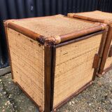 Paire de tables d’appoint ou chevet en rotin