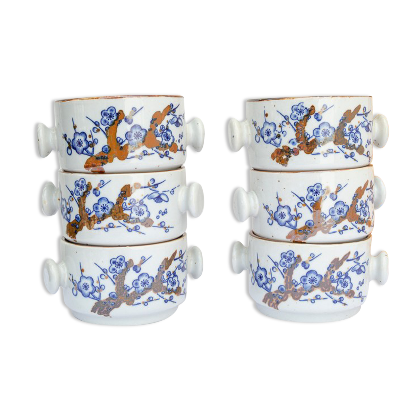6 stoneware bowls floral motifs