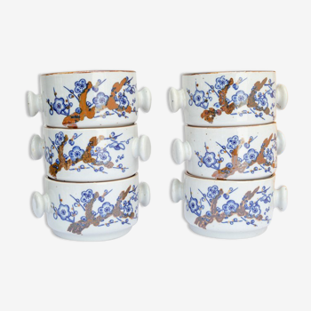 6 stoneware bowls floral motifs