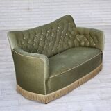 1960s, Danish 2-seater sofa, light green furniture velour, ash wood.