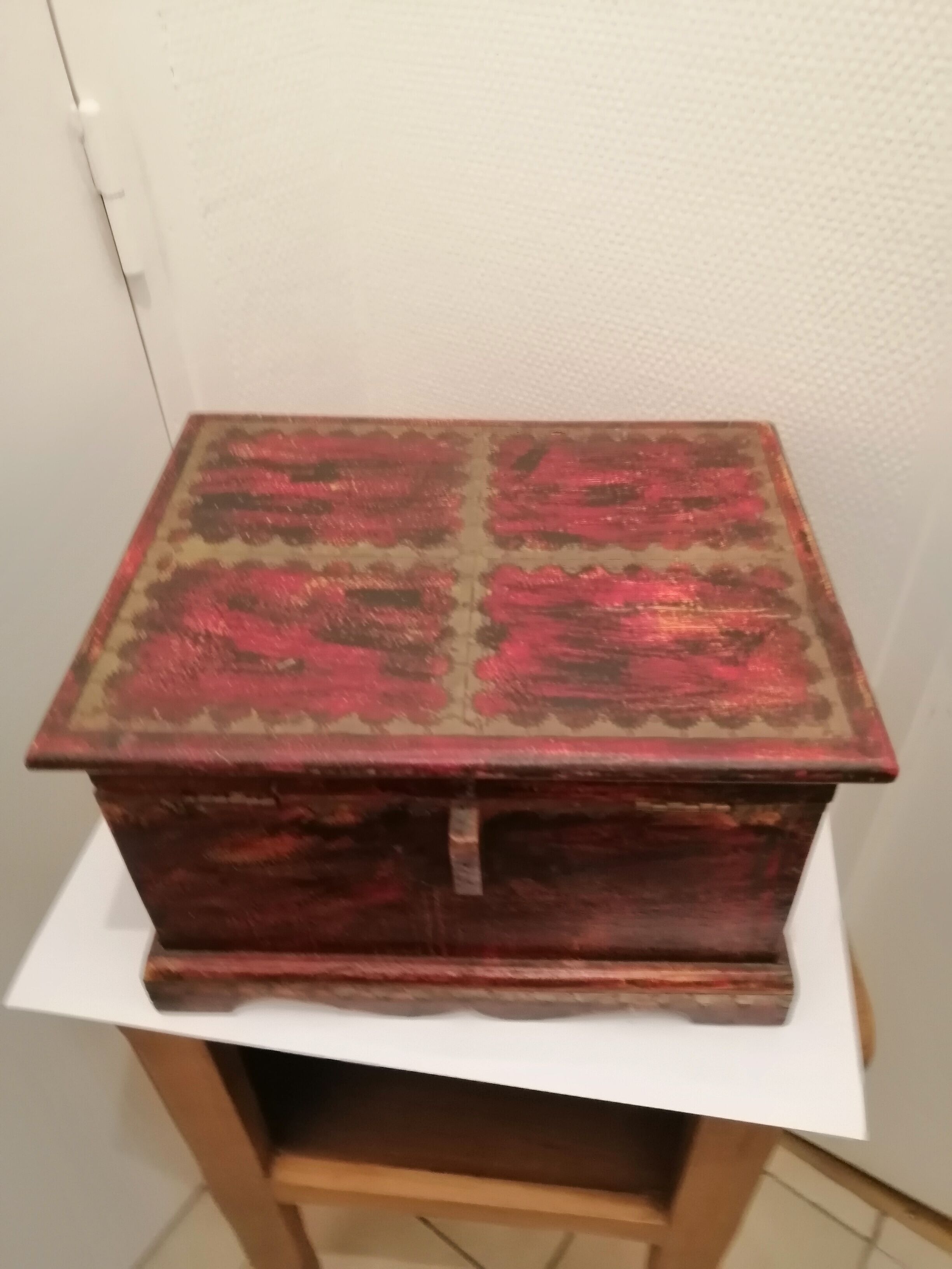 Vintage antique wooden and copper chest