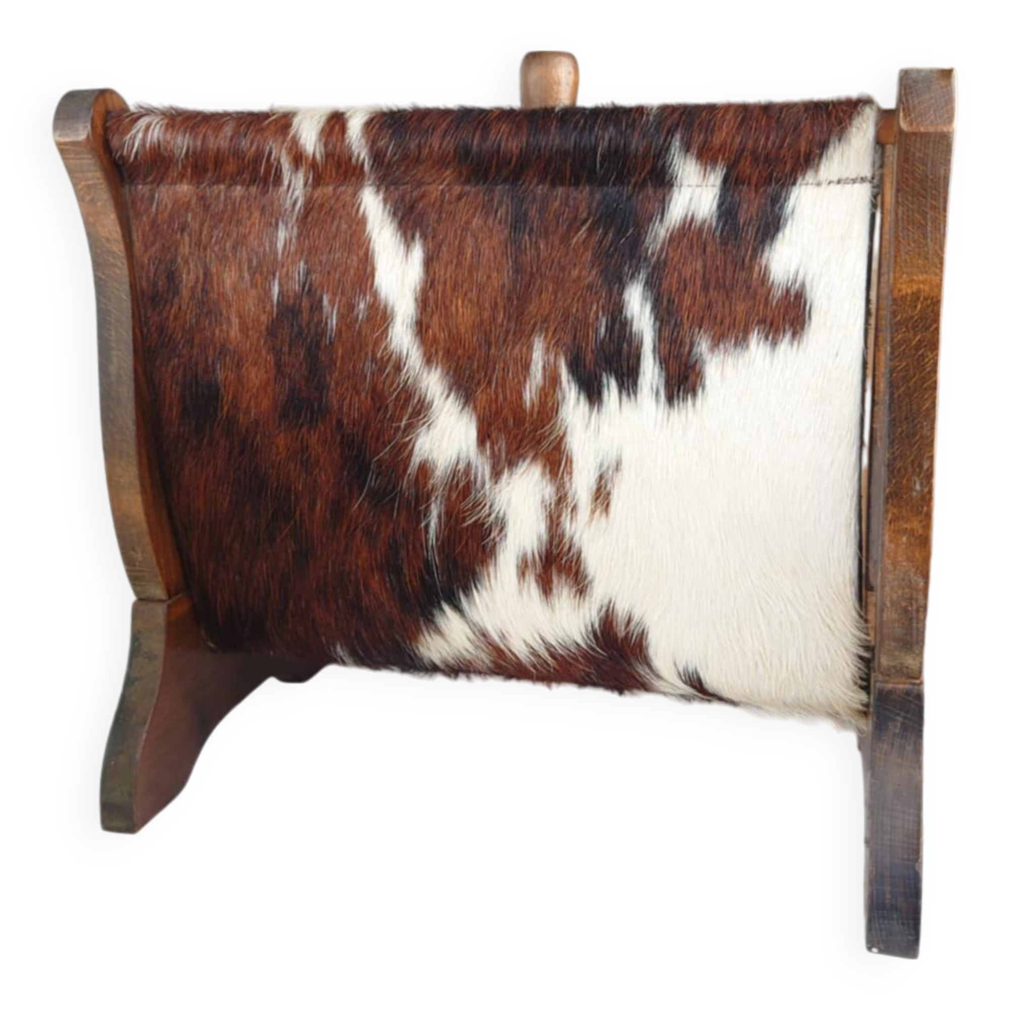 Vintage magazine rack wood and natural leather 37x39.5x26 cm 1.76 kg
