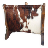 Vintage magazine rack wood and natural leather 37x39.5x26 cm 1.76 kg