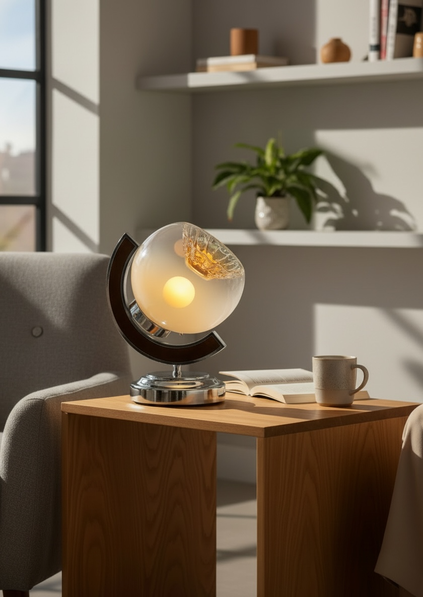Table lamp with large Murano globe from the 1970s.
