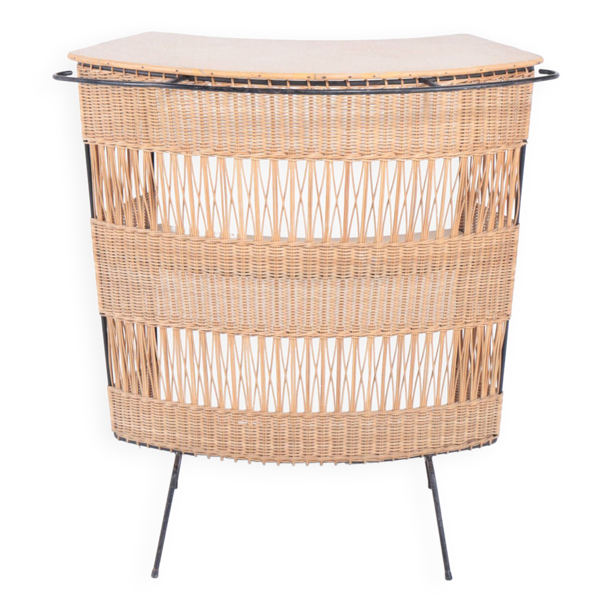 Vintage rattan and metal bar, 60s