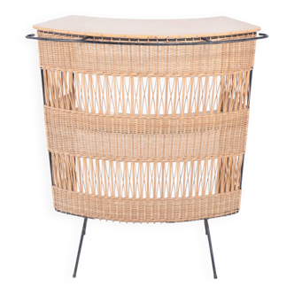 Vintage rattan and metal bar, 1960s