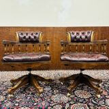 Set English Chesterfield Captain Chairs red Office chair