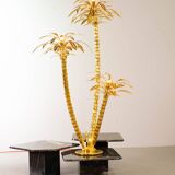 Exquisite Italian Golden Palm Tree Floor Lamp with 3 Sparkling Branches 70s