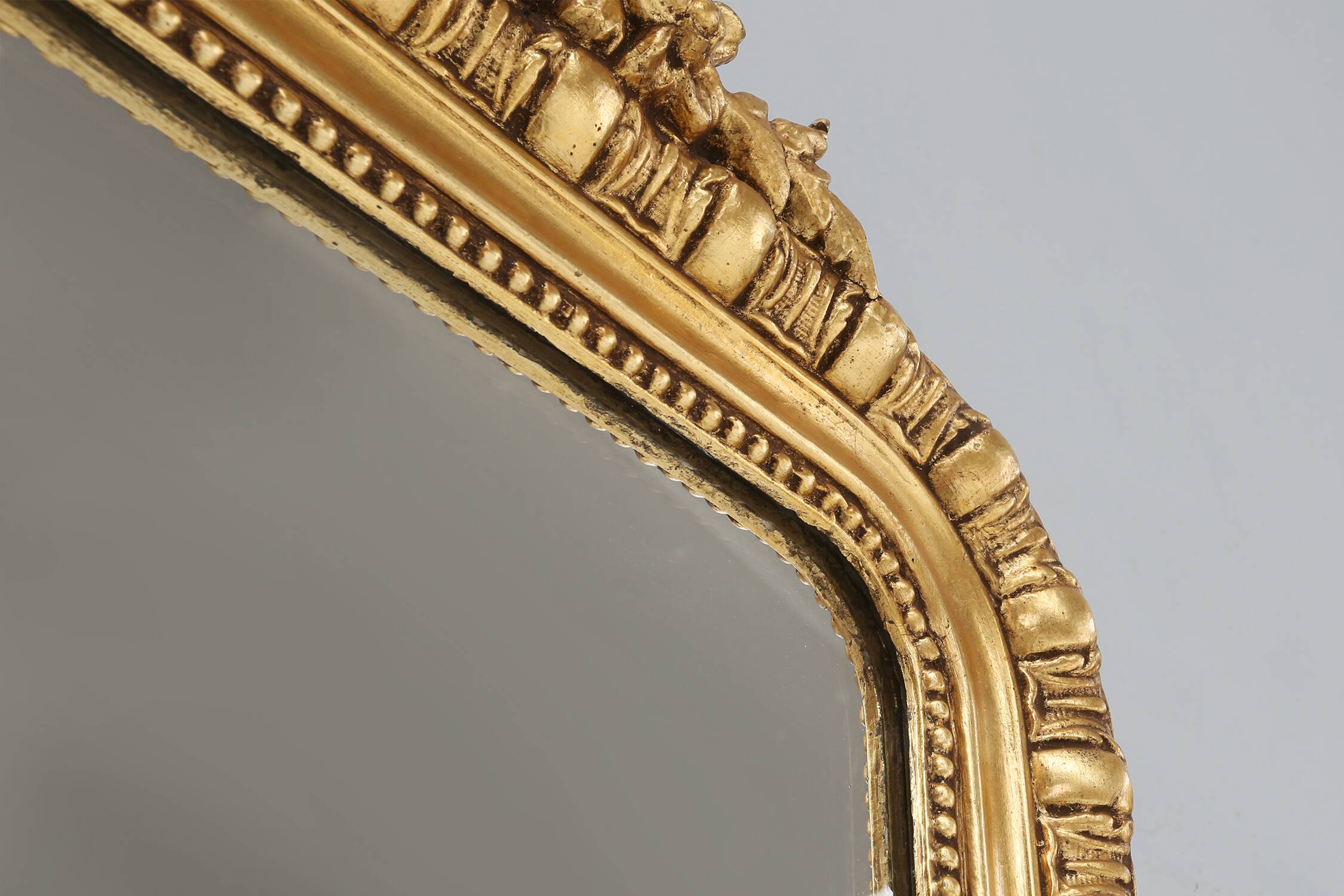 Large French antique gilt wooden chimney mirror, ca 1890