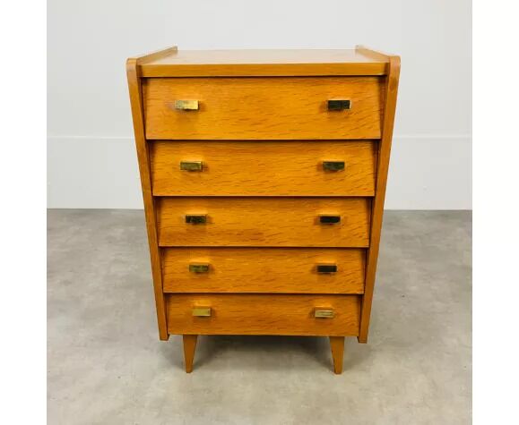 Chest of drawers chiffonnier feet compass 50s blond wood