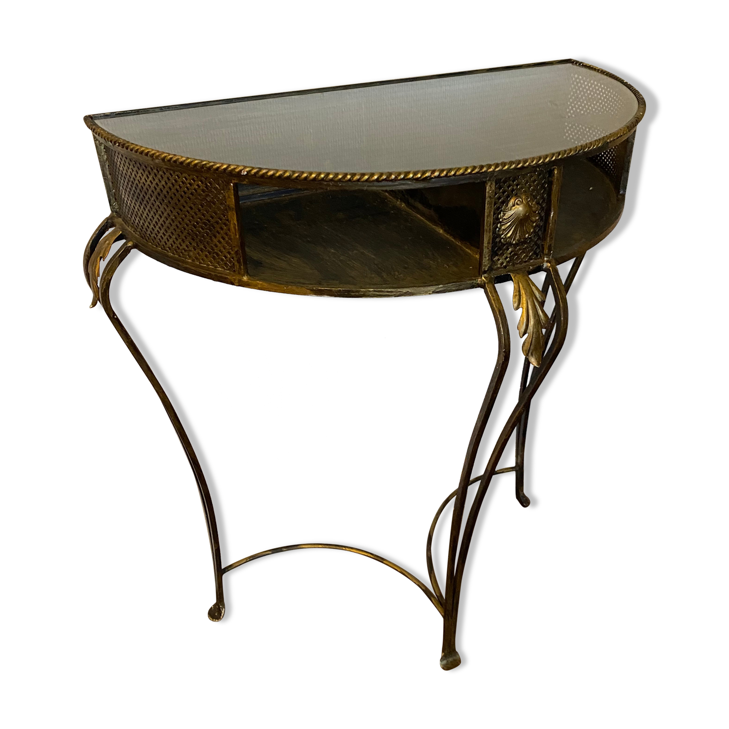 Vintage Regency Black and Gold Metal Console Hall Table, 1960s
