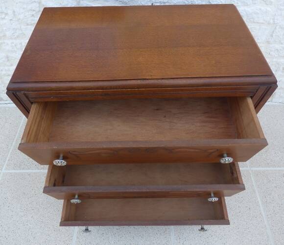 Art Deco chest of drawers with 3 drawers, brass flower handle, solid wood - Very beautiful
