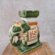 Cendrier éléphant en céramique émaillée vert et ocre – style asiatique vintage