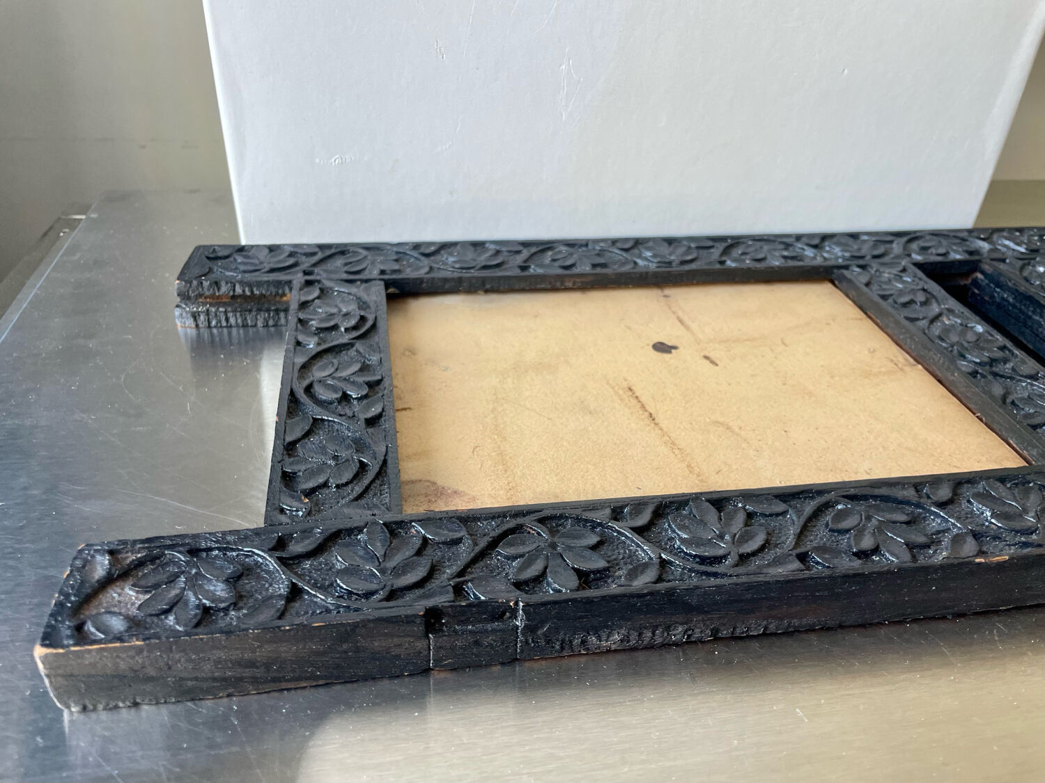 Antique Wooden Picture Frame with flower carvings 42 cm x 19 cm