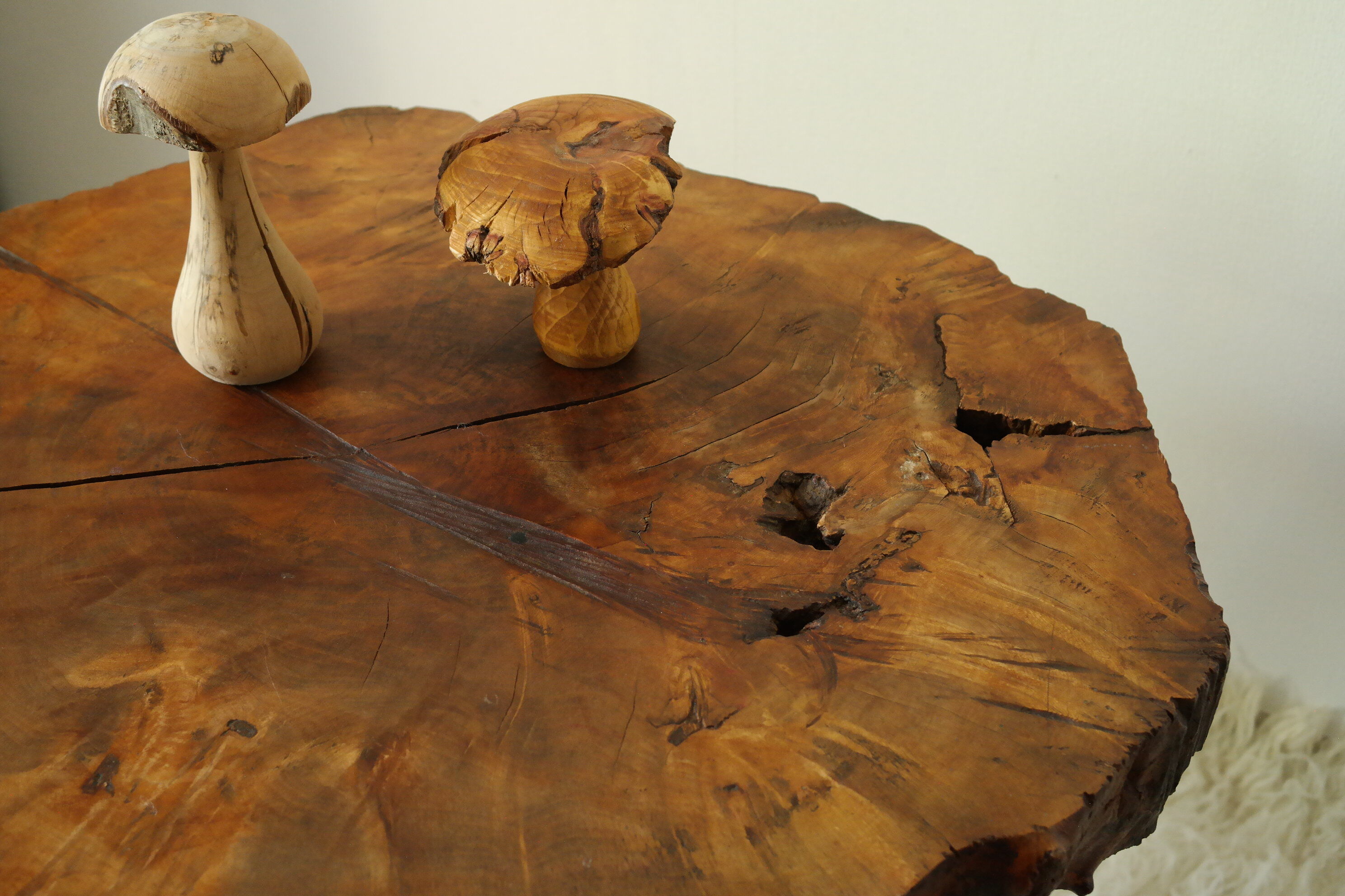 Brutalist side table made from vintage tree stump wood