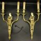 Pair of large wall sconces with flowers in the Louis XVI style from the 19th century - gilded bronze.