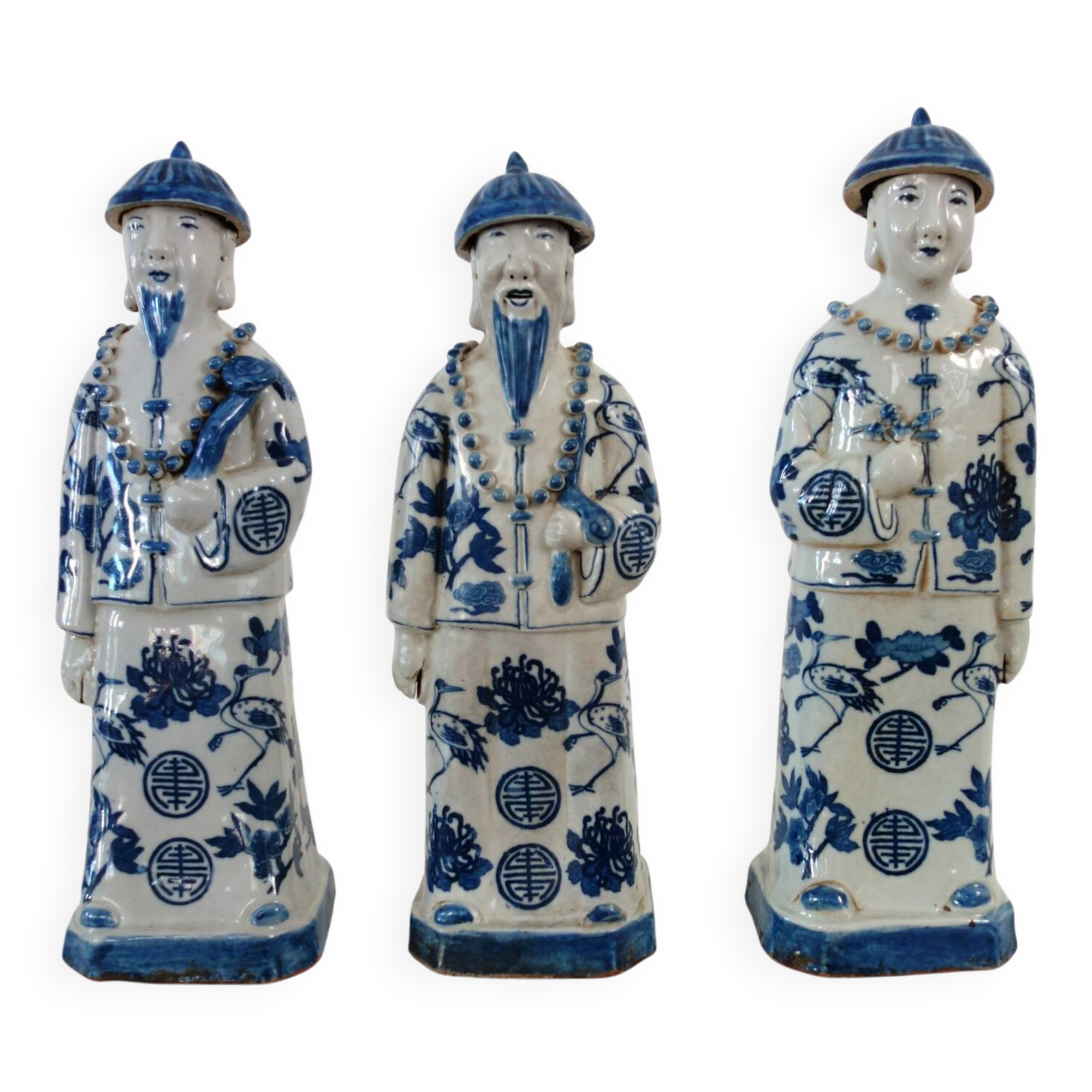 3 figurines of emperors from the Qing dynasty, China, early 20th century.
