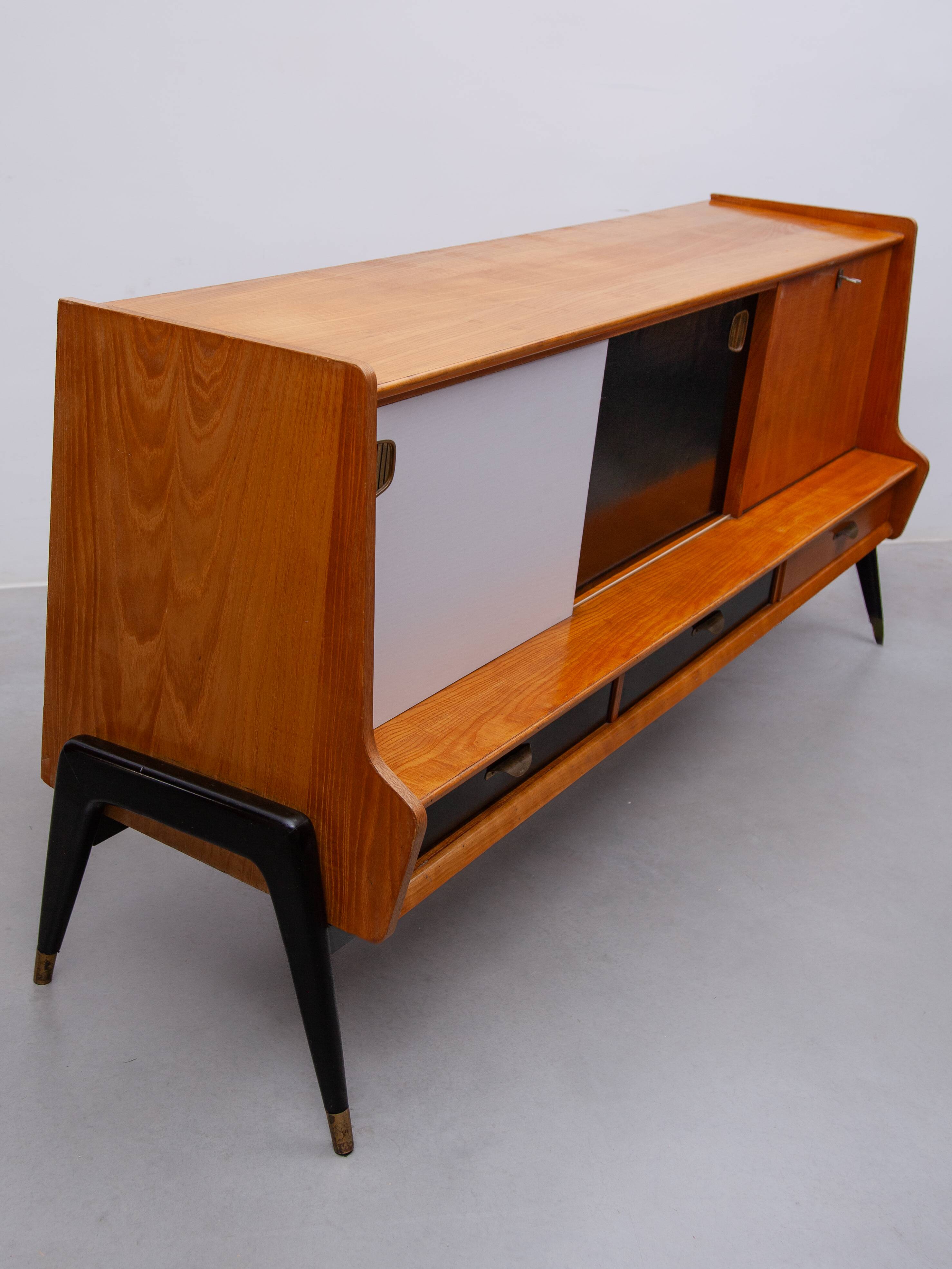 Oswald Vermaercke Sideboard with Black and White Sliding Doors, 1950s for V