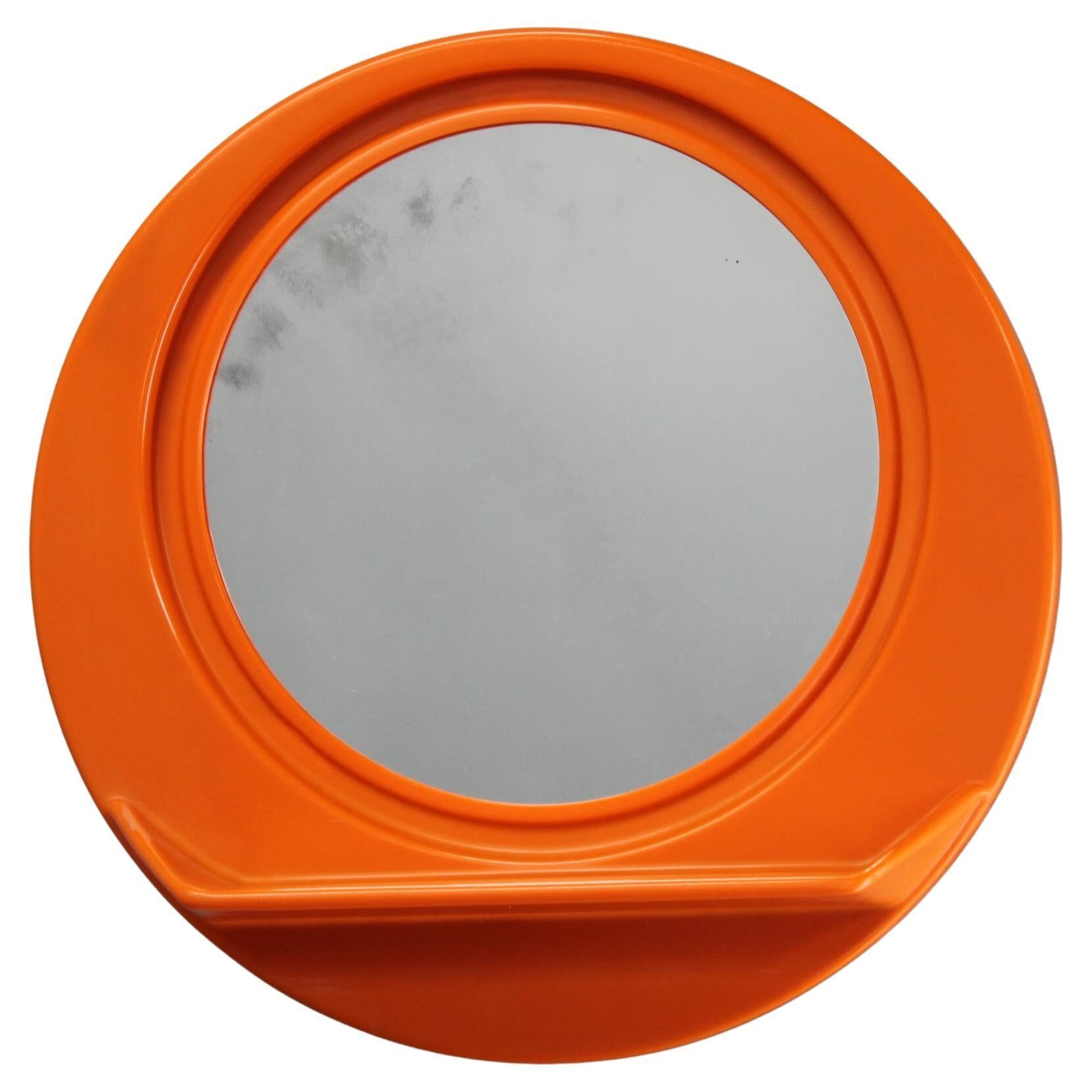 Vintage Italian Space Age round plastic mirror with shelf, 1970s