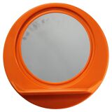 Vintage Italian Space Age round plastic mirror with shelf, 1970s