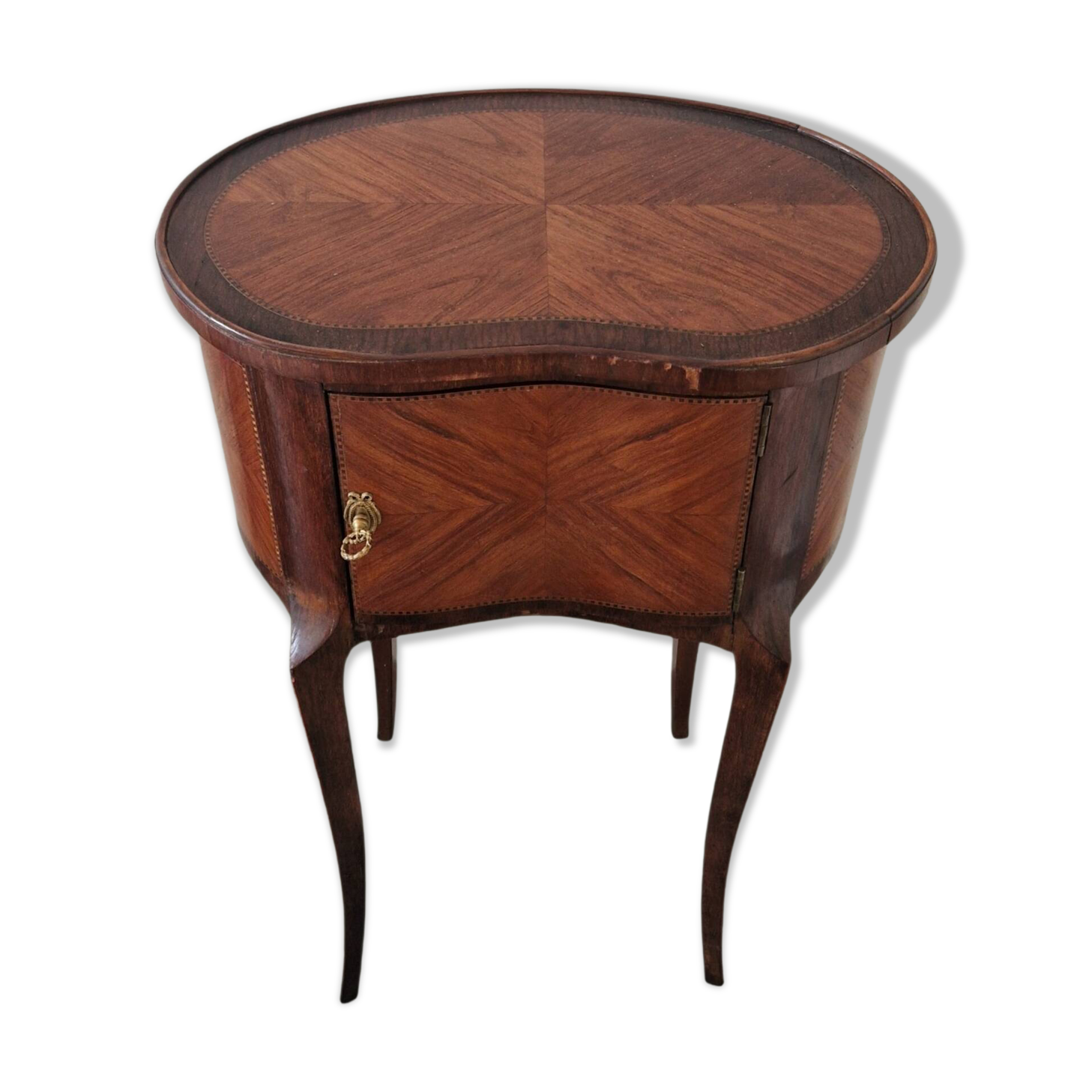Curved side table in Louis XV style with marquetry - late 19th century