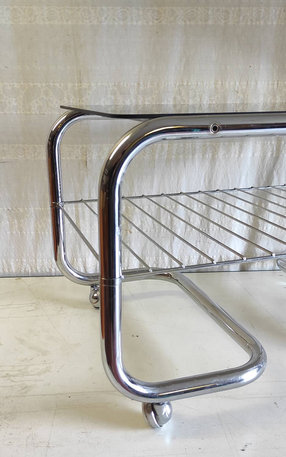 Coffee table tubular chrome structure and smoked glass - 1970s