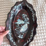 Vide-poche en bois laqué vintage avec nacre