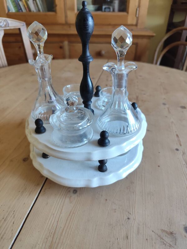 Serviteur de table 1900, 5 récipients pour huile vinaigre condiments  Gien