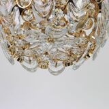 Small golden brass and crystal glass pendant light by Palwa, Germany, 1970s.