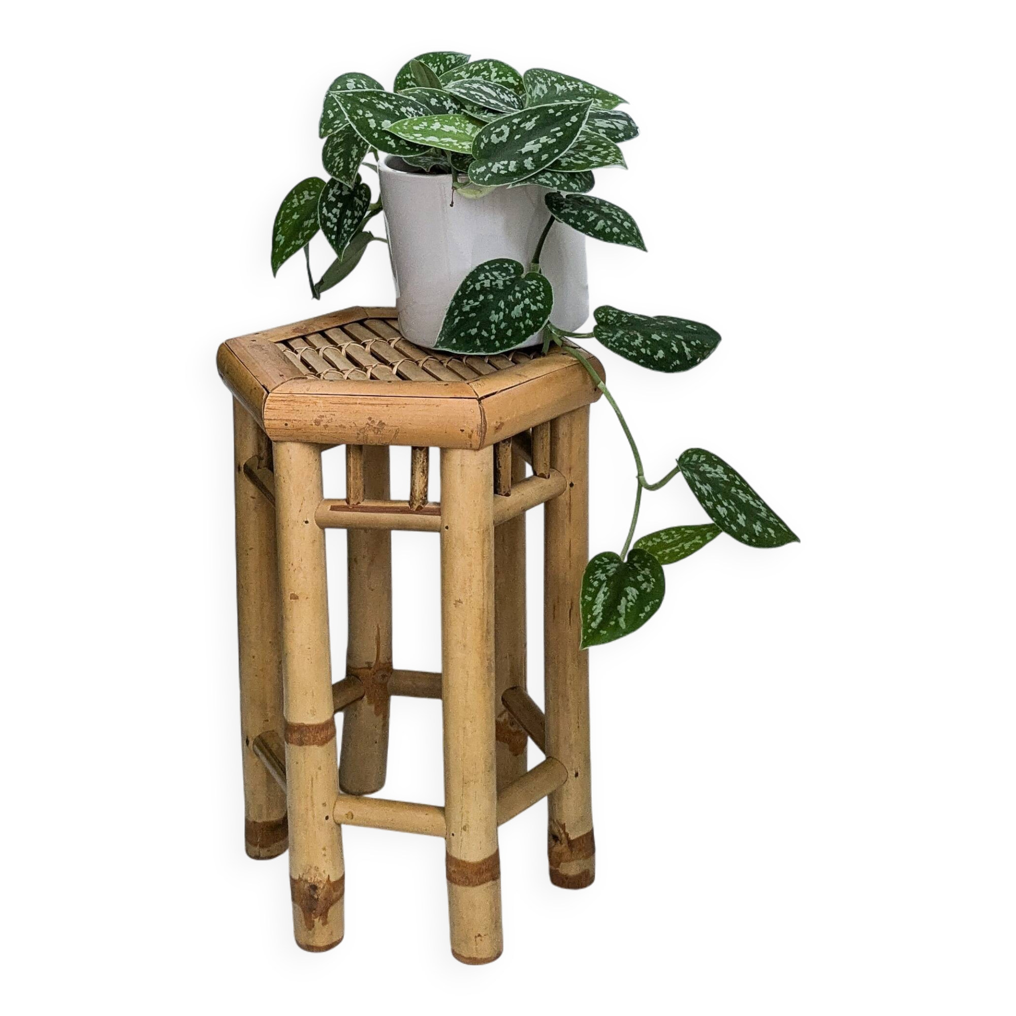 Table d'appoint vintage Tabouret de fleur Banc de fleur Mid Century Bambou Table de nuit Tabouret de