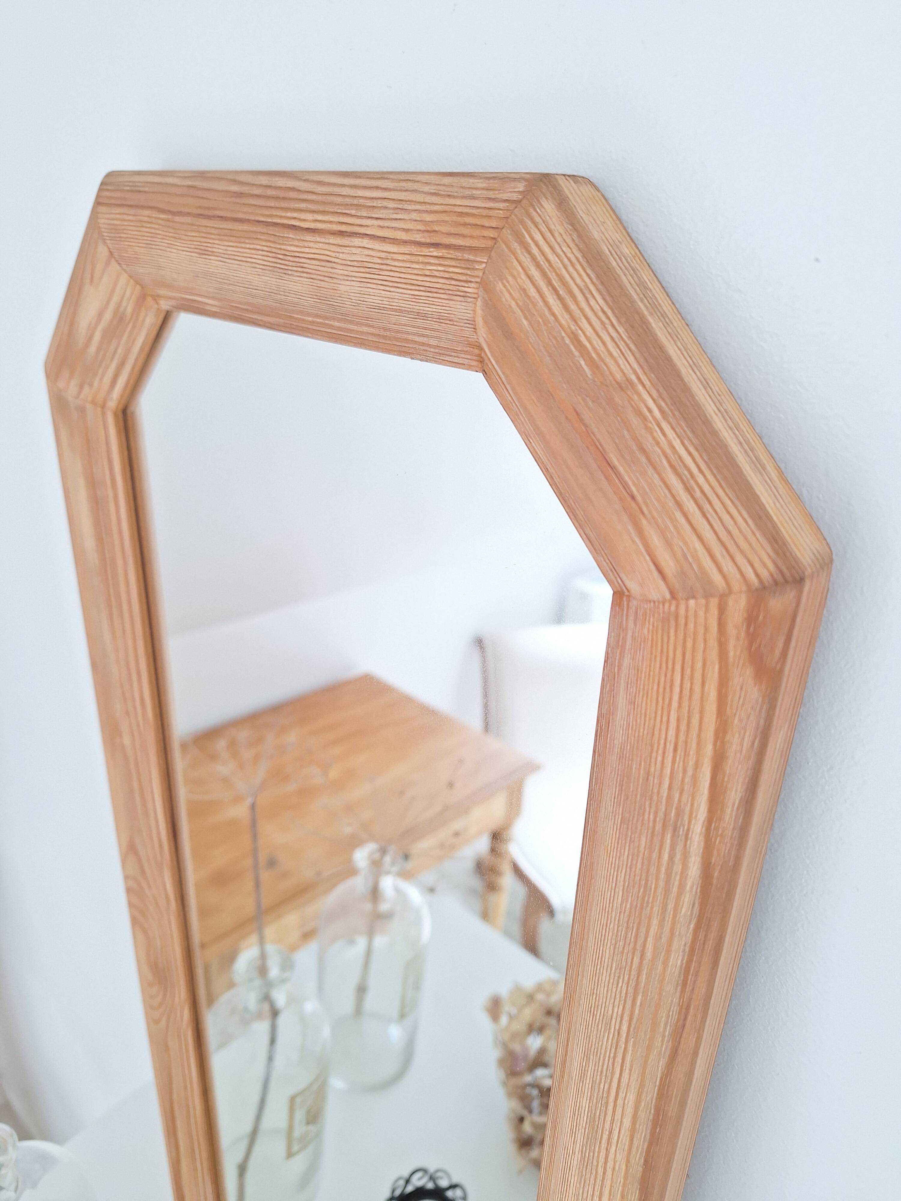 Octagonal solid wood mirror from the 1980s.