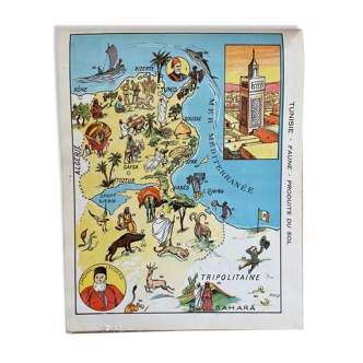 Affiche ancienne carte de Tunisie - 1931