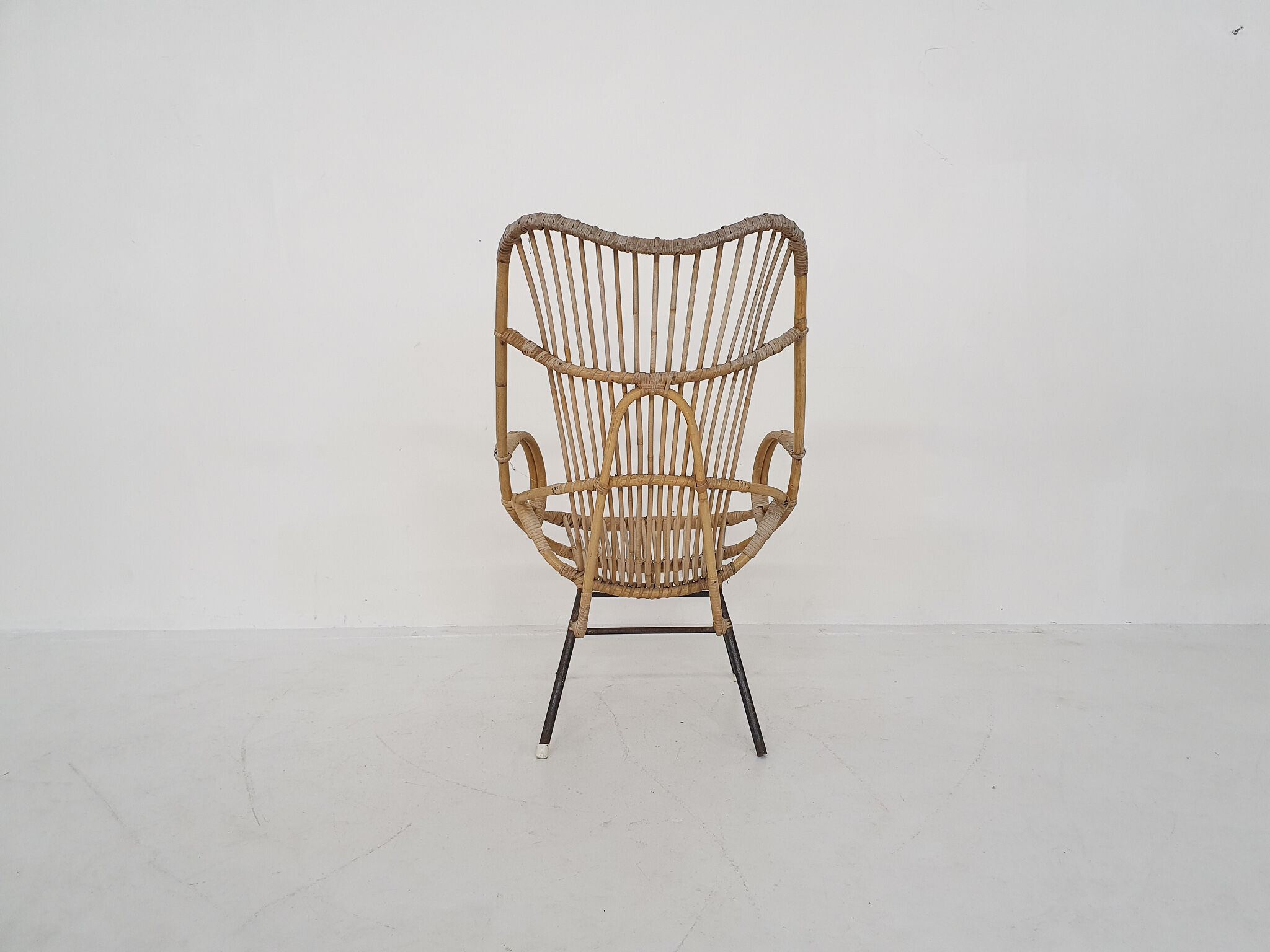Rohe Noordwolde rattan and metal lounge chair, The Netherlands 1950's
