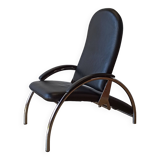 Chromed leather armchair, chaise longue from the 1970s.