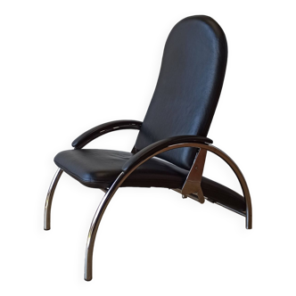 Fauteuil en cuir chromé, chaise longue des années 1970.