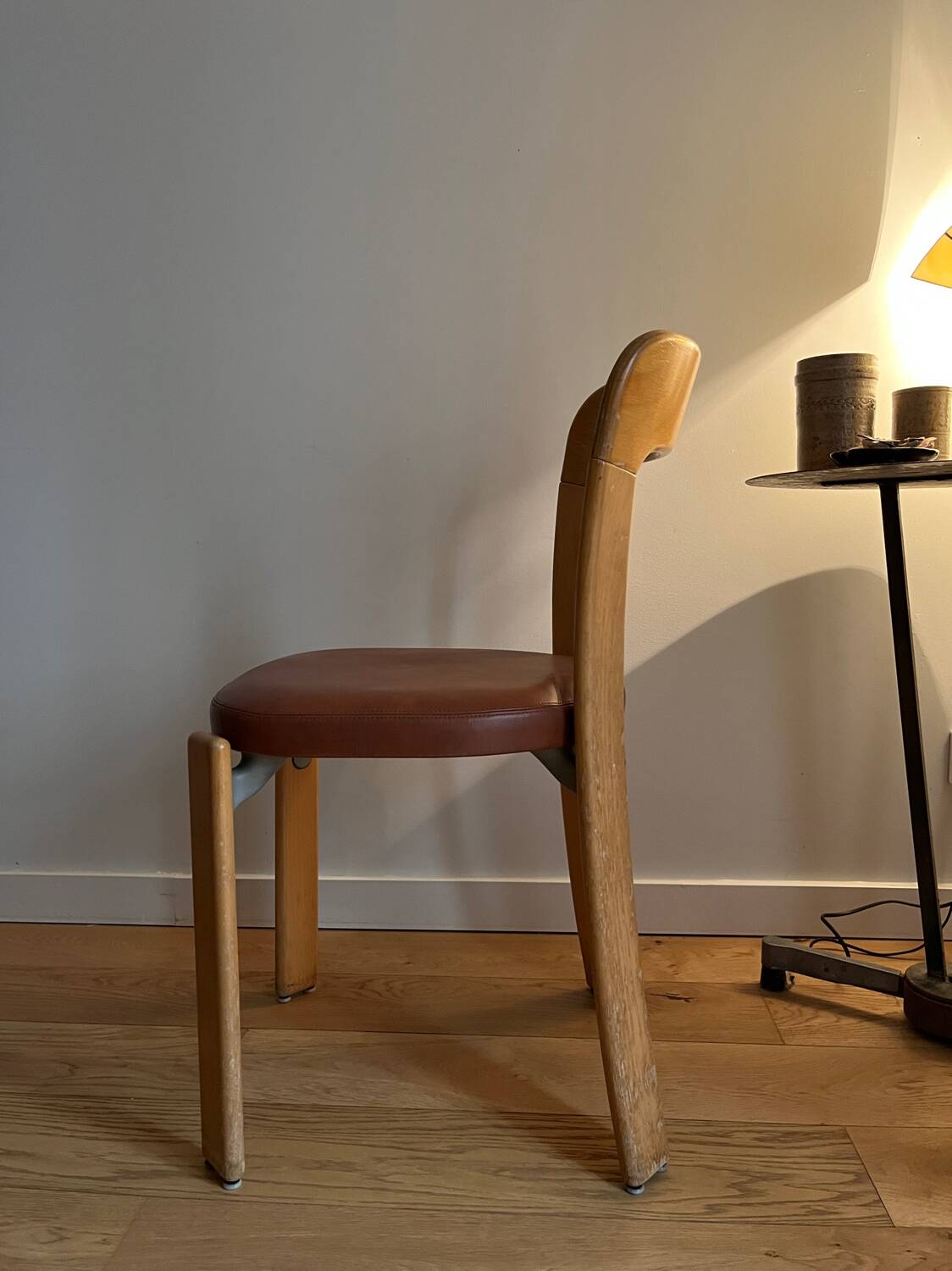 Chaise Bruno Rey en bois et cuir