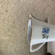 Coffee service in white porcelain pattern pink blue art deco